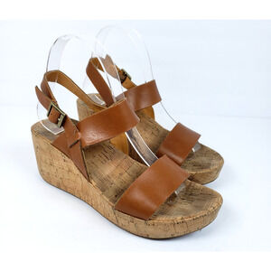Korks By Kork Ease Austin Womens Sz 7 Brown Leather Cork 2.75" Platform Sandals